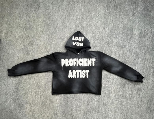 "LOSTVSN" cropped distressed  hoodie